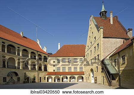 "Courtyard with Duernitztrakt, ladies floor and gate, Burg Trausnitz Castle, Landshut, Lower Bavaria, Bavaria, Germany, Europe" View Large Photo Image Stock Image - "Courtyard with Duernitztrakt, ladies floor and gate, Burg Trausnitz Castle, Landshut, Lower Bavaria, Bavaria, Germany, Europe". Fotosearch