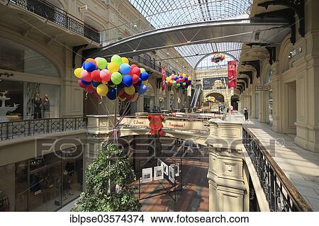 Picture - "Covered passage in the GUM department store on Red Square, Moskau, Russia, Europe". Fotosearch