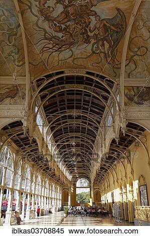 Stock Photography - "Covered walkway with a ceiling mural, New Colonnade, Nova kolonada, Marianske Lazne, Karlovy Vary Region, Bohemia, Czech Republic, Europe". Fotosearch