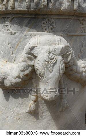 "Cow head relief on a pillar, ancient city of Knidos, Knidos, near Datca, Datca Peninsula, Mugla Province, Aegean, Turkey, Asia" View Large Photo Image Stock Image - "Cow head relief on a pillar, ancient city of Knidos, Knidos, near Datca, Datca Peninsula, Mugla Province, Aegean, Turkey, Asia". Fotosearch