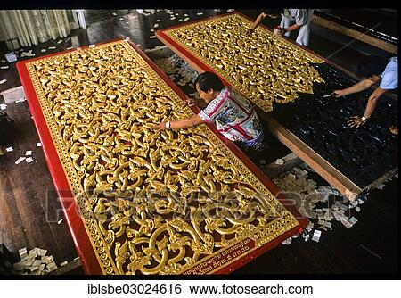 "Craftsmen gilding doors with gold leaf, Luang Prabang, Luang Prabang Province, Laos, Asia" View Large Photo Image Stock Photograph - "Craftsmen gilding doors with gold leaf, Luang Prabang, Luang Prabang Province, Laos, Asia". Fotosearch