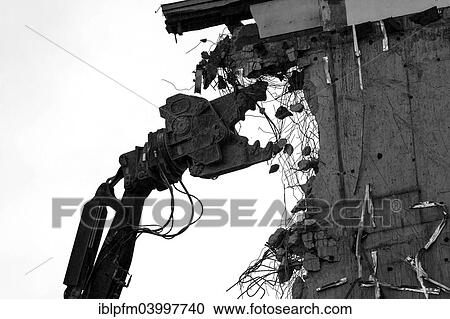 Stock Image - "Crane Nibbler demolishing a building, Hamburg, Germany, Europe". Fotosearch