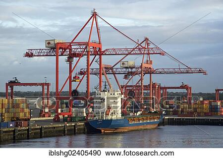 Stock Image - "Cranes, Dublin Port, Ireland, Europe". Fotosearch