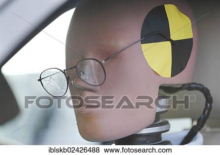 Crash test dummy in a car with slipped and broken glasses View Large Photo Image Stock Photo - Crash test dummy in a car with slipped and broken glasses. Fotosearch