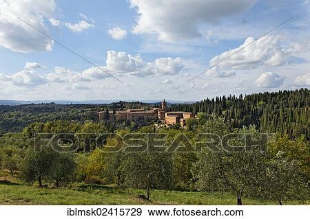 Crete Senesi, literally, Siennese clays, Abbazia di Monte Oliveto Maggiore, Abbey of Monte Oliveto Maggiore, Buonconvento, Tuscany region, province of Siena, Italy, Europe View Large Photo Image Stock Photo - Crete Senesi, literally, Siennese clays, Abbazia di Monte Oliveto Maggiore, Abbey of Monte Oliveto Maggiore, Buonconvento, Tuscany region, province of Siena, Italy, Europe. Fotosearch