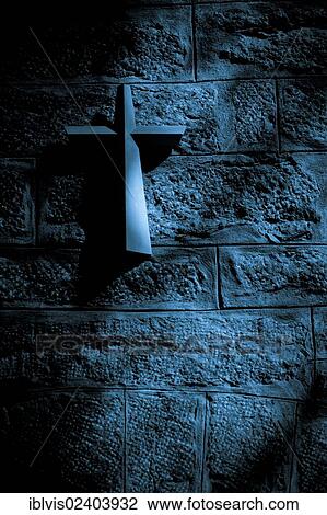 Stock Image - "Cross on wall in Vadstena Abbey, Vadstena, Sweden, Europe". Fotosearch