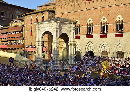 "Crowds in front of the Palazzo Pubblico at the historical horse race Palio di Siena, Piazza del Campo, Siena, Tuscany, Italy, Europe" View Large Photo Image Stock Image - "Crowds in front of the Palazzo Pubblico at the historical horse race Palio di Siena, Piazza del Campo, Siena, Tuscany, Italy, Europe". Fotosearch