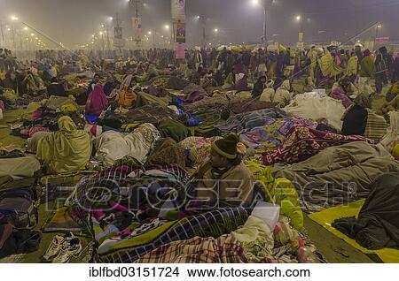 Picture - "Crowds of people gathering at Kumbha Mela grounds, Allahabad, Uttar Pradesh, India, Asia". Fotosearch