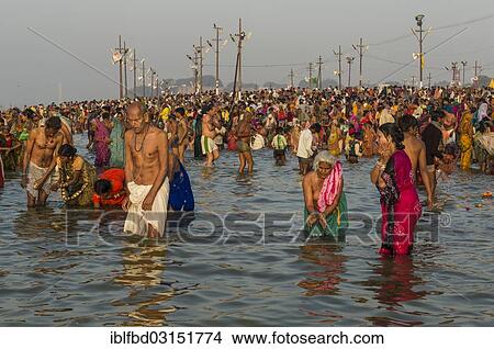 "Crowds of people taking a bath in the Sangam, the confluence of the rivers Ganges, Yamuna and Saraswati, Kumbha Mela mass Hindu pilgrimage, Allahabad, Uttar Pradesh, India, Asia" View Large Photo Image Picture - "Crowds of people taking a bath in the Sangam, the confluence of the rivers Ganges, Yamuna and Saraswati, Kumbha Mela mass Hindu pilgrimage, Allahabad, Uttar Pradesh, India, Asia". Fotosearch