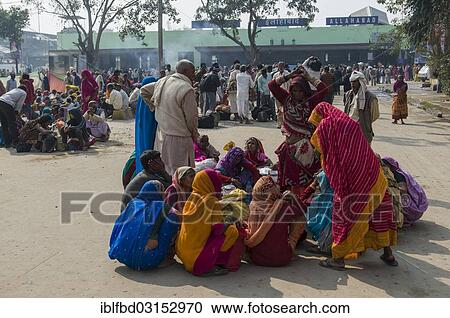 "Crowds of people waiting for delayed trains all over the railway station, Allahabad, Uttar Pradesh, India, Asia" View Large Photo Image Stock Image - "Crowds of people waiting for delayed trains all over the railway station, Allahabad, Uttar Pradesh, India, Asia". Fotosearch