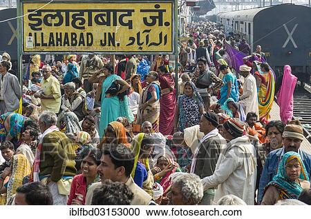 "Crowds of people waiting for delayed trains all over the railway station, Allahabad, Uttar Pradesh, India, Asia" View Large Photo Image Stock Image - "Crowds of people waiting for delayed trains all over the railway station, Allahabad, Uttar Pradesh, India, Asia". Fotosearch