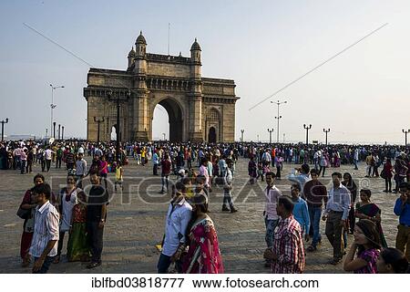 Stock Photo - "Crowds of visitors in front of The Gateway of India, Colaba, Mumbai, Maharashtra, India, Asia". Fotosearch