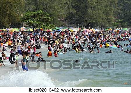 "Crowds on the main beach, Ochheuteal Beach in Sihanoukville, Cambodia, Southeast Asia, Asia" View Large Photo Image Stock Image - "Crowds on the main beach, Ochheuteal Beach in Sihanoukville, Cambodia, Southeast Asia, Asia". Fotosearch