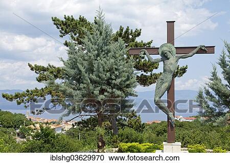 Stock Image - "Crucifix above Vrbnik, Vrbnik, Krk, Kvarner Gulf, Croatia, Europe". Fotosearch
