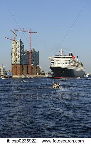 "Cruise liner RMS Queen Mary 2 leaving the harbour, Elbe Philharmonic Hall under construction, Hamburg, Hamburg, Germany, Europe" View Large Photo Image Stock Image - "Cruise liner RMS Queen Mary 2 leaving the harbour, Elbe Philharmonic Hall under construction, Hamburg, Hamburg, Germany, Europe". Fotosearch