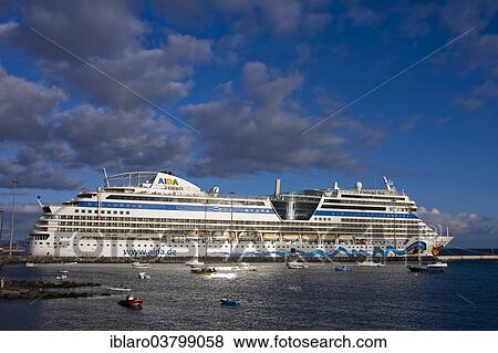 "Cruise ship """"Aida Blue"""" in the evening, harbour of Puerto del Rossario, Fuerteventura, Canary Islands, Spain, Europe" View Large Photo Image Stock Photo - "Cruise ship """"Aida Blue"""" in the evening, harbour of Puerto del Rossario, Fuerteventura, Canary Islands, Spain, Europe". Fotosearch