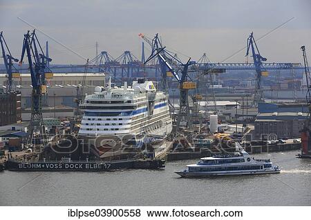 "Cruise ship Aida Luna in the Elbe 17 dry dock of Blohm and Voss, Elbe River, Hamburg, Germany, Europe" View Large Photo Image Stock Photo - "Cruise ship Aida Luna in the Elbe 17 dry dock of Blohm and Voss, Elbe River, Hamburg, Germany, Europe". Fotosearch