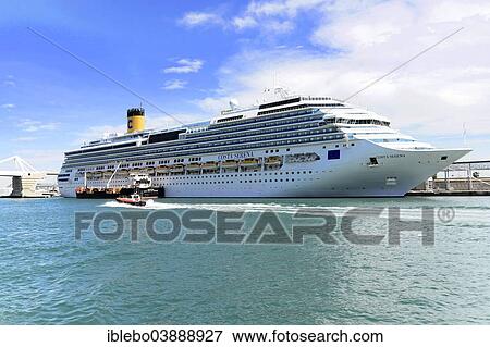 "Cruise ship Costa Serena, built in 2006, length 289. 6m, capacity 3780 passengers, in Port Vell, Barcelona, ​​Catalonia, Spain, Europe" View Large Photo Image Stock Photo - "Cruise ship Costa Serena, built in 2006, length 289. 6m, capacity 3780 passengers, in Port Vell, Barcelona, ​​Catalonia, Spain, Europe". Fotosearch