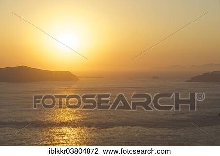 "Cruise ship in the Caldera at sunset, Santorini, Cyclades, Greece, Europe" View Large Photo Image Stock Image - "Cruise ship in the Caldera at sunset, Santorini, Cyclades, Greece, Europe". Fotosearch