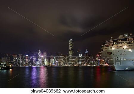 "Cruise ship in the port, Hong Kong skyline at night, Hong Kong, China, Asia" View Large Photo Image Stock Image - "Cruise ship in the port, Hong Kong skyline at night, Hong Kong, China, Asia". Fotosearch