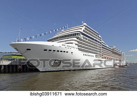 Stock Image - "Cruise ship MSC Magnifica, Port of Hamburg, Hamburg, Germany, Europe". Fotosearch
