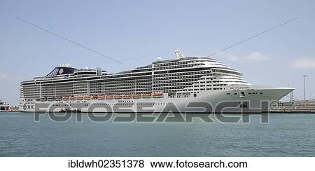Stock Photo - "Cruise ship, MSC Splendida, in Port Vell, Barcelona, Catalonia, Spain, Europe". Fotosearch