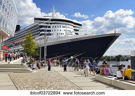 "Cruise ship Queen Mary 2 at the Cruise Terminal, HafenCity, Hamburg, Hamburg, Germany, Europe" View Large Photo Image Picture - "Cruise ship Queen Mary 2 at the Cruise Terminal, HafenCity, Hamburg, Hamburg, Germany, Europe". Fotosearch