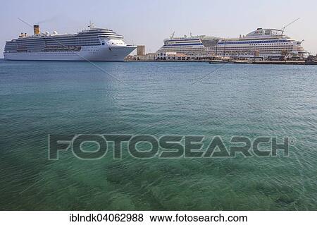 "Cruise ships Costa Mediterranea and Aida Diva in the harbour of Rhodes, Dodecanese, South Aegean, Greece, Europe" View Large Photo Image Stock Photo - "Cruise ships Costa Mediterranea and Aida Diva in the harbour of Rhodes, Dodecanese, South Aegean, Greece, Europe". Fotosearch