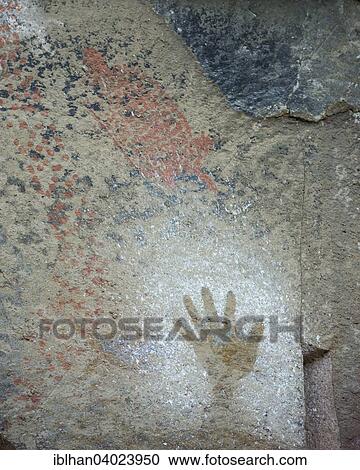 Stock Image - "Cueva de las Manos or Cave of Hands, murals, 7000-1000 BC, Santa Cruz, Argentina, South America". Fotosearch
