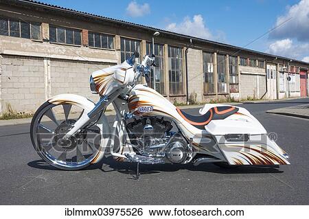 "Custom motorcycle, Harley Davidson Bagger, show bike, cruiser, Germany, Europe" View Large Photo Image Stock Photograph - "Custom motorcycle, Harley Davidson Bagger, show bike, cruiser, Germany, Europe". Fotosearch