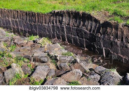 Stock Photo - "Cut peat in a bog on the Trotternish Peninsula, Ross, Skye and Lochaber, Isle of Skye, Scotland, United Kingdom, Europe". Fotosearch