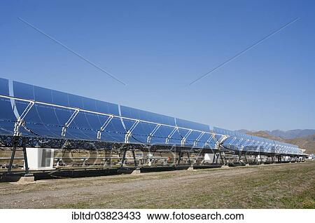 "Cylindrical parabolic collectors, generating energy at a solar energy field in the Tabernas Desert, Almeria province, Andalucia, Spain, Europe" View Large Photo Image Stock Image - "Cylindrical parabolic collectors, generating energy at a solar energy field in the Tabernas Desert, Almeria province, Andalucia, Spain, Europe". Fotosearch