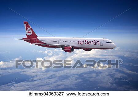 Stock Photo - D-ALSA Air Berlin Airbus A321-211 in flight above clouds. Fotosearch