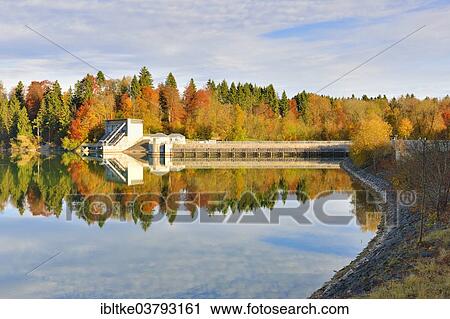 Stock Image - "Dam am Forggensee at Rosshaupten, hydroelectric power plant, Ostallgaeu, Allgaeu, Swabia, Bavaria, Germany, Europe". Fotosearch