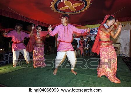 Stock Image - "Dance group performing at the Pokhara Street Festival, Pokhara, Nepal, Asia". Fotosearch