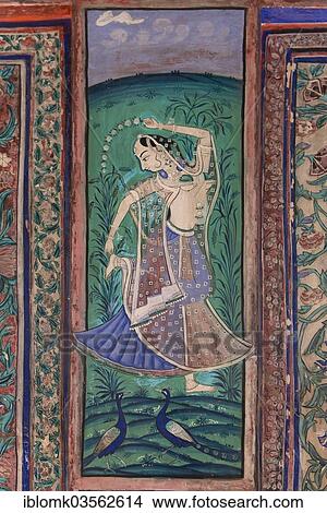 "Dancing woman with two peacocks, wall painting or fresco painted with natural colours from the Bundikalam school of painting, Chitrashala or Pavilion of the Paintings, Taragarh Fort, Bundi, Rajasthan, India, Asia" View Large Photo Image Picture - "Dancing woman with two peacocks, wall painting or fresco painted with natural colours from the Bundikalam school of painting, Chitrashala or Pavilion of the Paintings, Taragarh Fort, Bundi, Rajasthan, India, Asia". Fotosearch