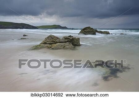 Stock Photo Of Dark Clouds On The Coast Sandy Beach Sango Sands Dark Clouds On The Coast Sandy Beach Of Sango Sands Schottland Durness Sutherland County Highland Scotland United Kingdom Europe