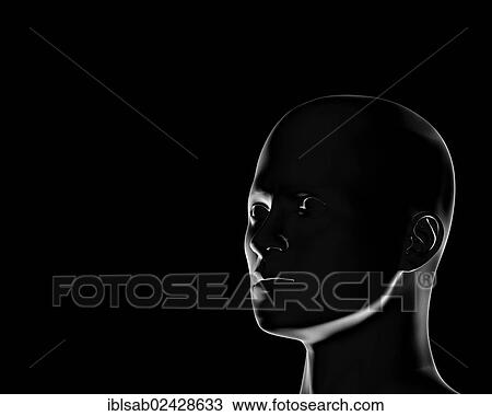 Stock Image - "Dark head with side lighting, symbolic image for fear". Fotosearch