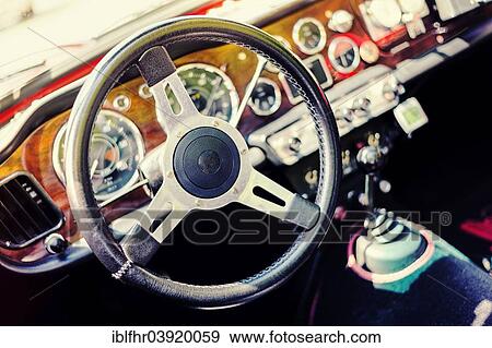 Stock Photo - "Dashboard and steering wheel of a vintage car, Germany, Europe". Fotosearch