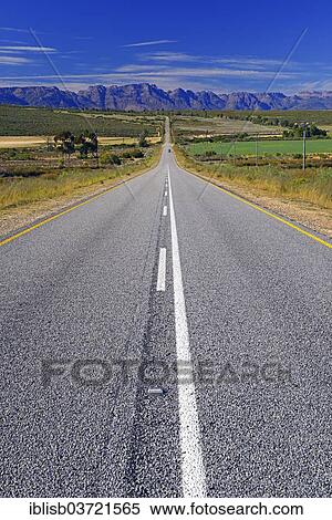Stock Photography - "Dead straight road, R364 through the landscape of Cederberg Wilderness Area, Cederberg Wilderness Area, near Clanwilliam, Western Cape, South Africa, Africa". Fotosearch