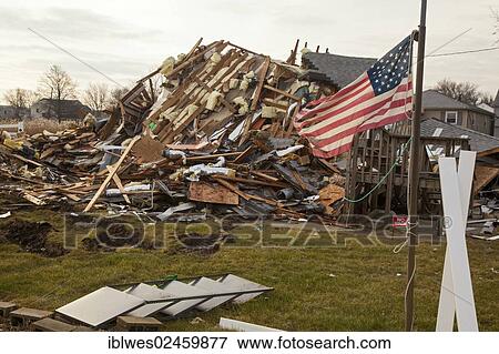 Stock Photo - "Debris from destruction of a seaside community by Hurricane Sandy, Union Beach, New Jersey, United States, North America". Fotosearch