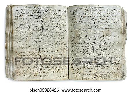 Stock Photography - "Debt book, circa 1800, found in an abandoned farmhouse, Tyrol, Austria, Europe". Fotosearch