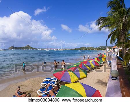 "Deck chairs on the beach of Rodney Bay, Saint Lucia, Windward Islands, Lesser Antilles, North America" View Large Photo Image Stock Photo - "Deck chairs on the beach of Rodney Bay, Saint Lucia, Windward Islands, Lesser Antilles, North America". Fotosearch