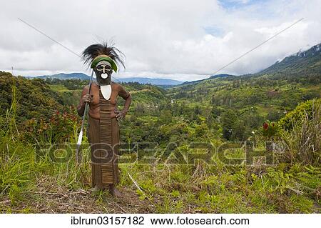 Stock Image - "Decorated and painted tribal chief in the Highlands, Paya, Highland, Papua New Guinea, Oceania". Fotosearch