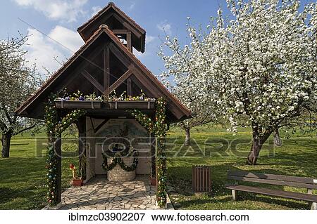 Stock Photo - "Decorated Easter fountain, Benzendorf, Middle Franconia, Bavaria, Germany, Europe". Fotosearch