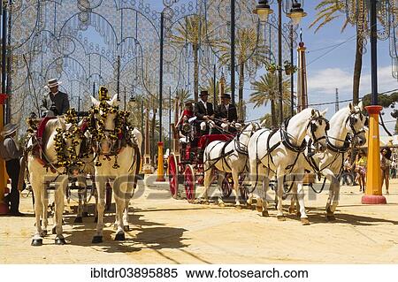"Decorated horses and dressed up coachmen at the Feria del Caballo Horse Fair, Jerez de la Frontera, Cadiz province, Andalusia, Spain, Europe" View Large Photo Image Stock Photography - "Decorated horses and dressed up coachmen at the Feria del Caballo Horse Fair, Jerez de la Frontera, Cadiz province, Andalusia, Spain, Europe". Fotosearch