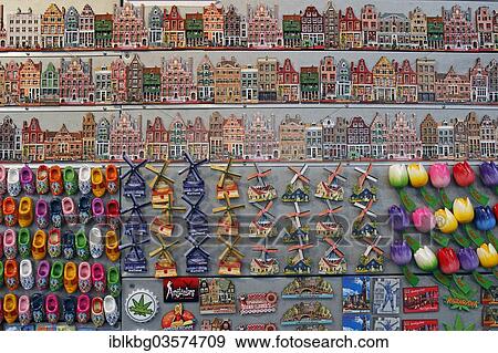 Stock Photo - "Decorated souvenirs, Amsterdam, province of North Holland, The Netherlands, Europe". Fotosearch