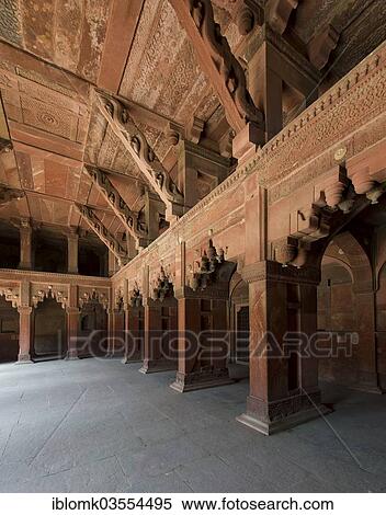 Stock Photography - "Decorative elements carved in sandstone in the interior of Jahangiri Mahal, Red Fort, Agra, Uttar Pradesh, India, Asia". Fotosearch