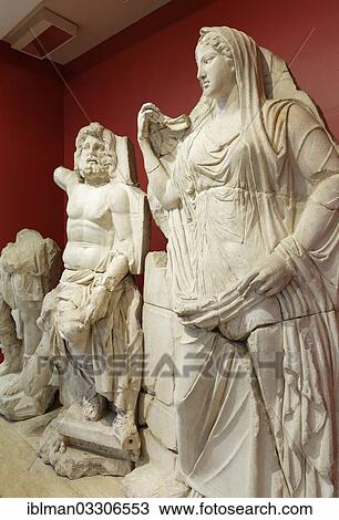 Stock Image - "Demeter and Poseidon from Agora in Smyrna, Izmir Museum of History and Art, Konak, Izmir, Izmir Province, Aegean Region, Turkey, Asia". Fotosearch