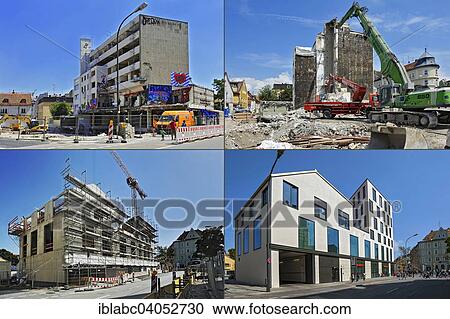 Stock Image - "Demolition and reconstruction of a commercial building, Obergiesing, Munich, Upper Bavaria, Bavaria, Germany, Europe". Fotosearch